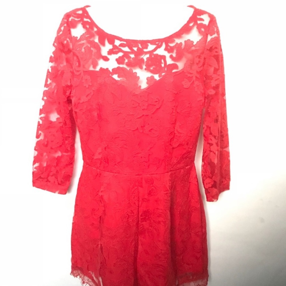 Red Lace Long Sleeved Romper
